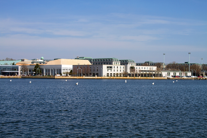 The US Naval Academy campus from across the Severn River in Annapolis, MD
