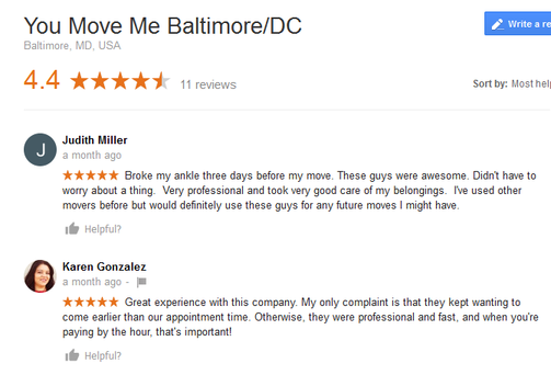 You Move Me Baltimore – Moving reviews