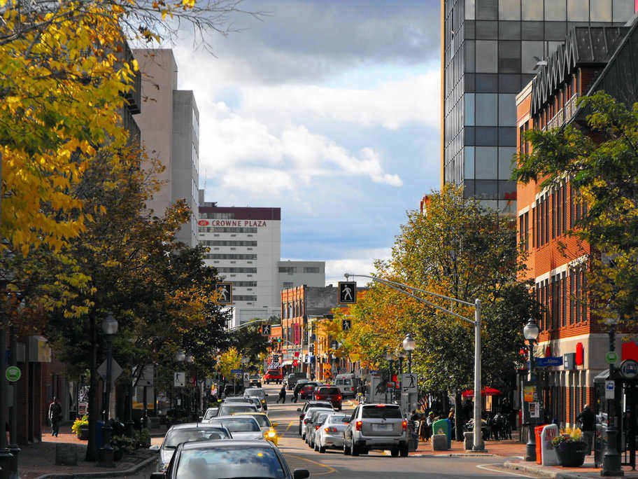 Busy downtown Moncton features a host of urban amenities and entertainment choices