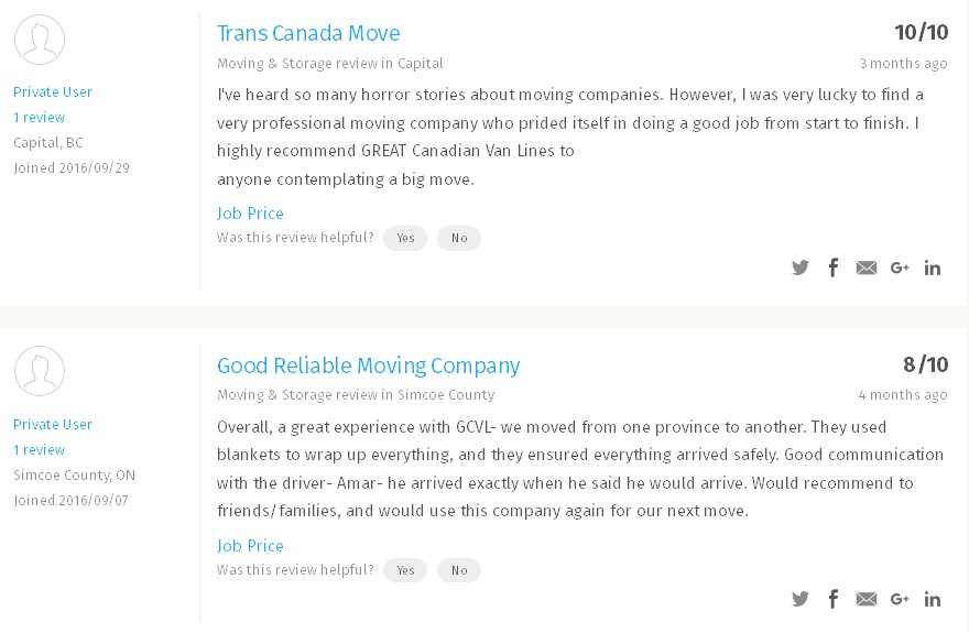 Great Canadian van Lines - Moving reviews