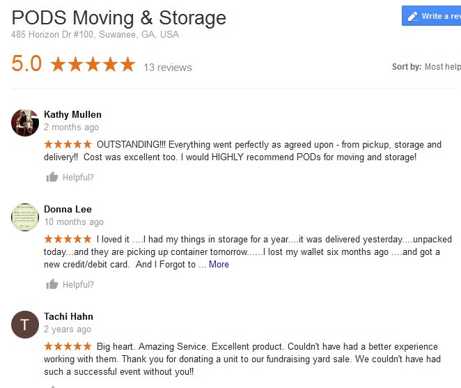 PODS Moving and Storage – Moving reviews