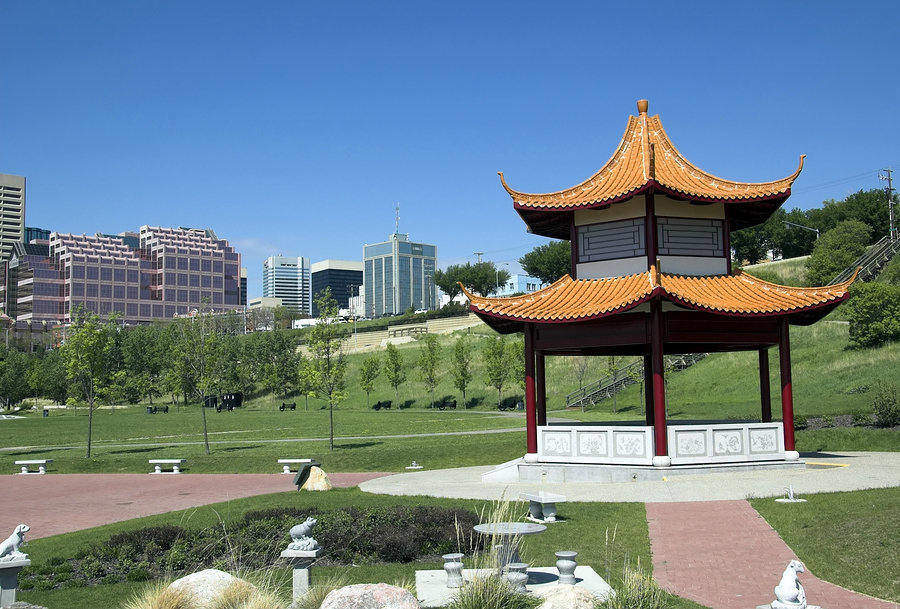 Chinese Park in downtown Edmonton on a beautiful sunny day