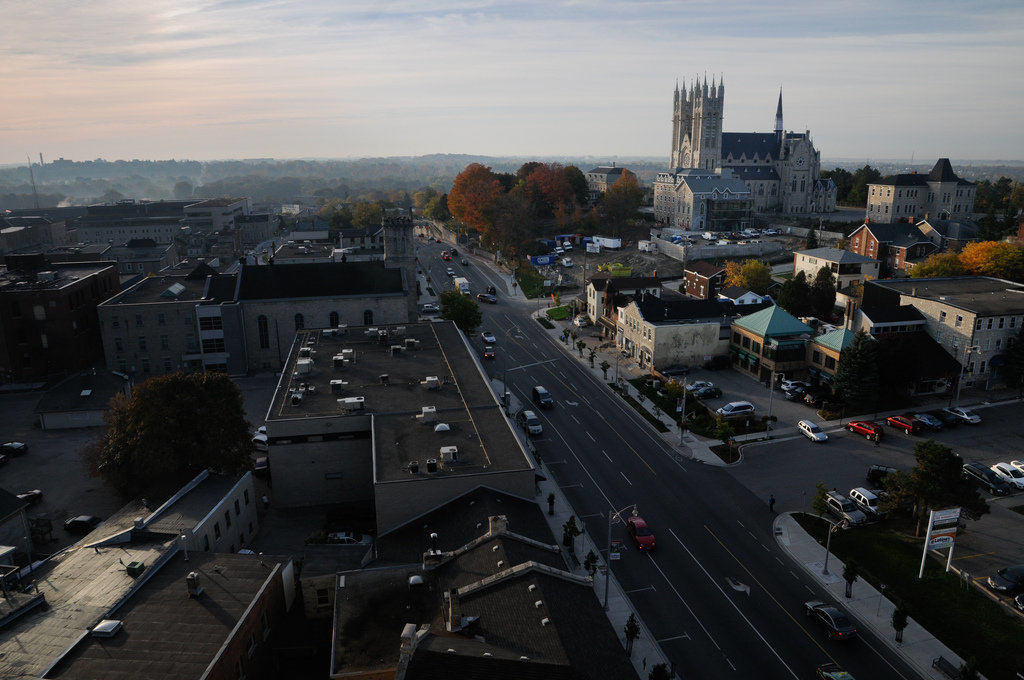 Downtown scene of Guelph, Ontario – small city with a robust economy